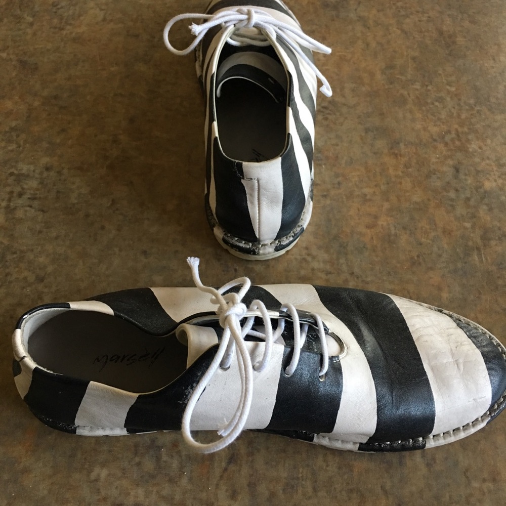 Marséll black and white leather tie shoes,size 40